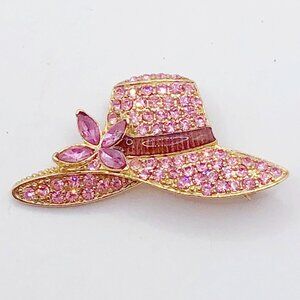 Vintage Monet signed pink rhinestone hat brooch pin